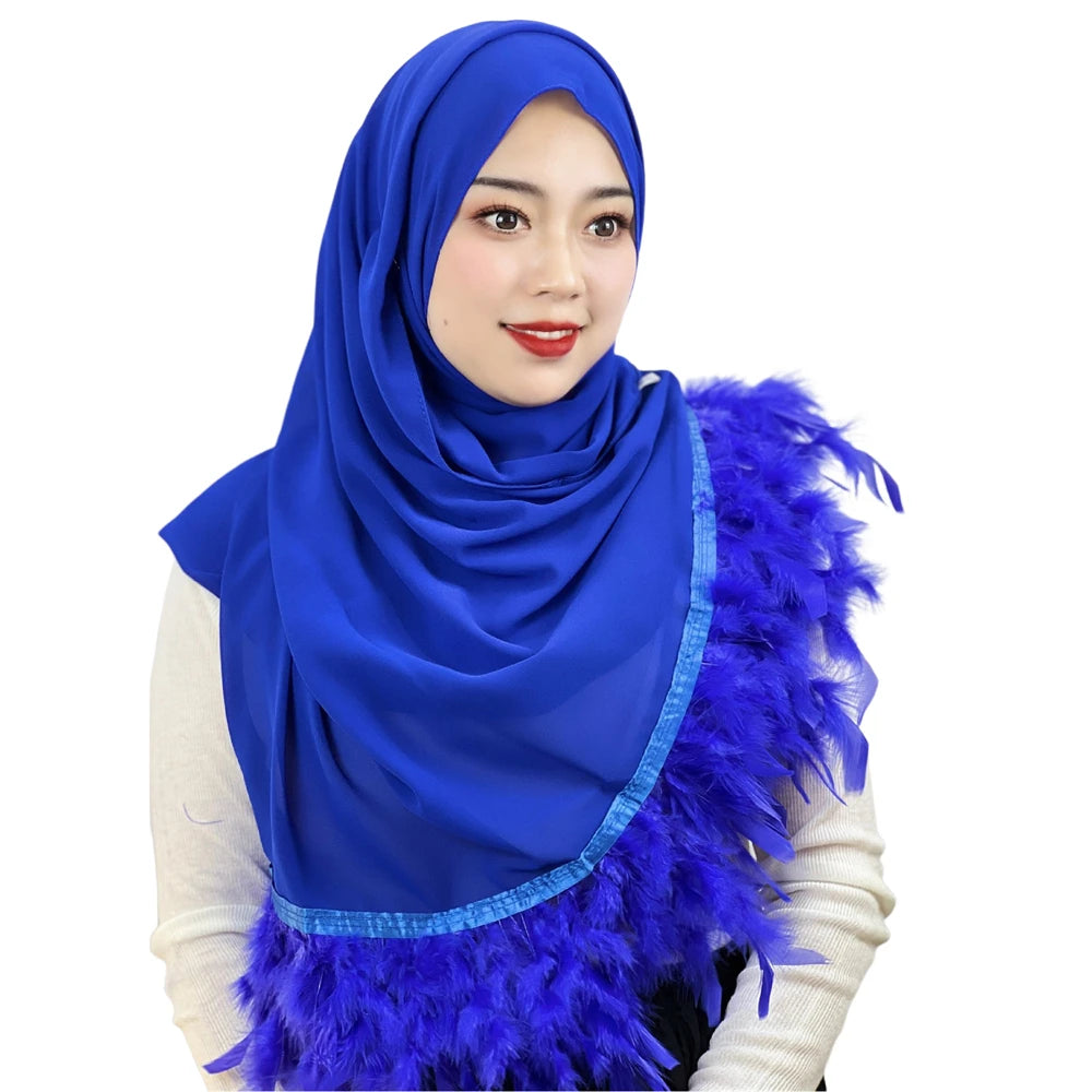 Women's Arabian Polyester Head Wrap Feather Pattern Elegant Hijabs