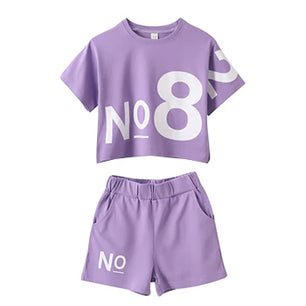 Kid's Cotton Short Sleeve Pullover Closure Letter Pattern Clothes