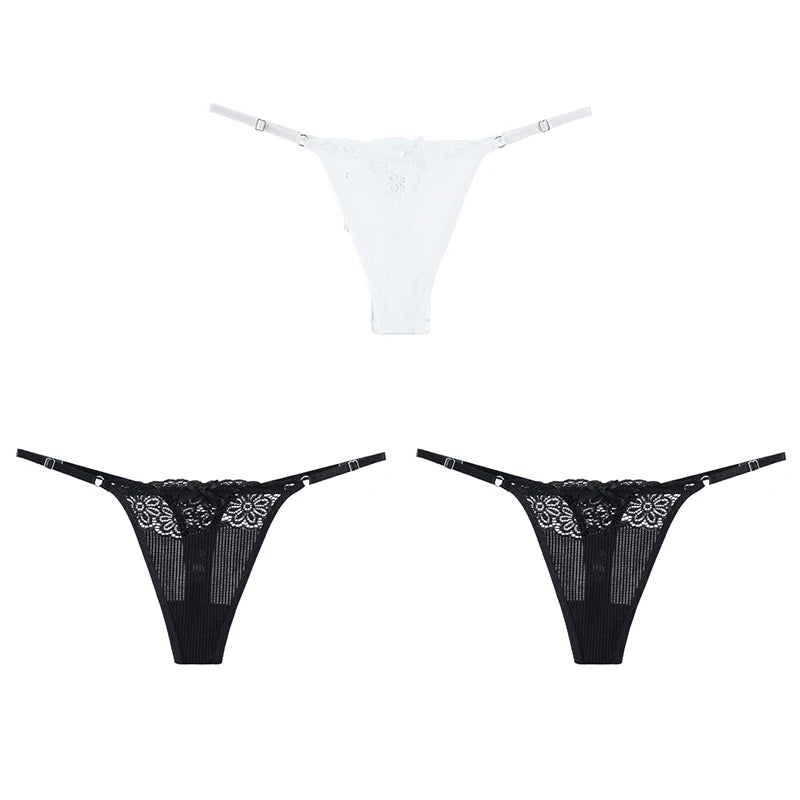 Women's 3 Pcs Spandex Low Waist Breathable Lace Pattern Panties