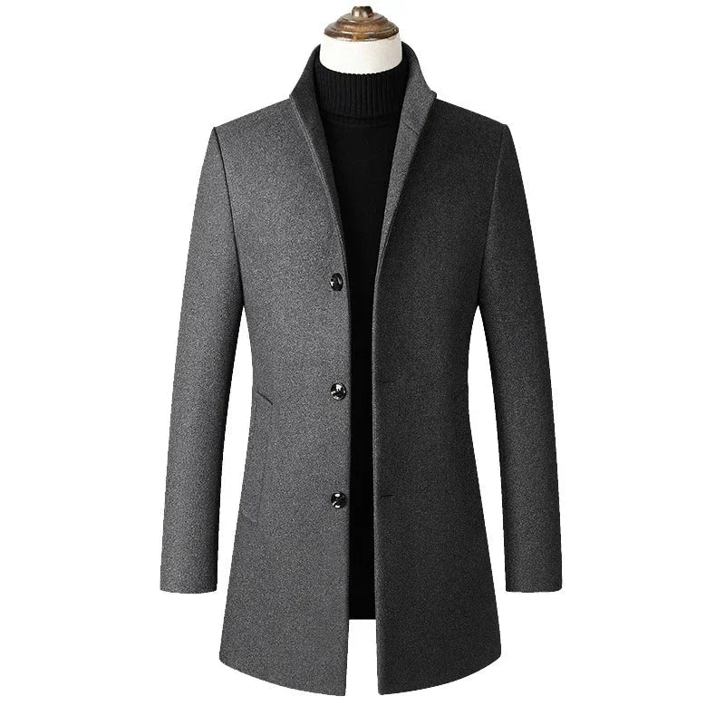 Men's Wool Turn-Down Collar Full Sleeves Single Breasted Coat