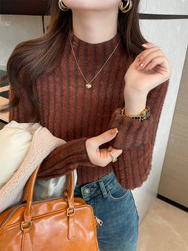 Women's Polyester Mock Neck Full Sleeves Solid Pattern Sweater