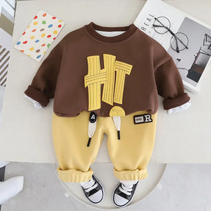 Kid's Boys Cotton O-Neck Long Sleeves Letter Pattern Clothes