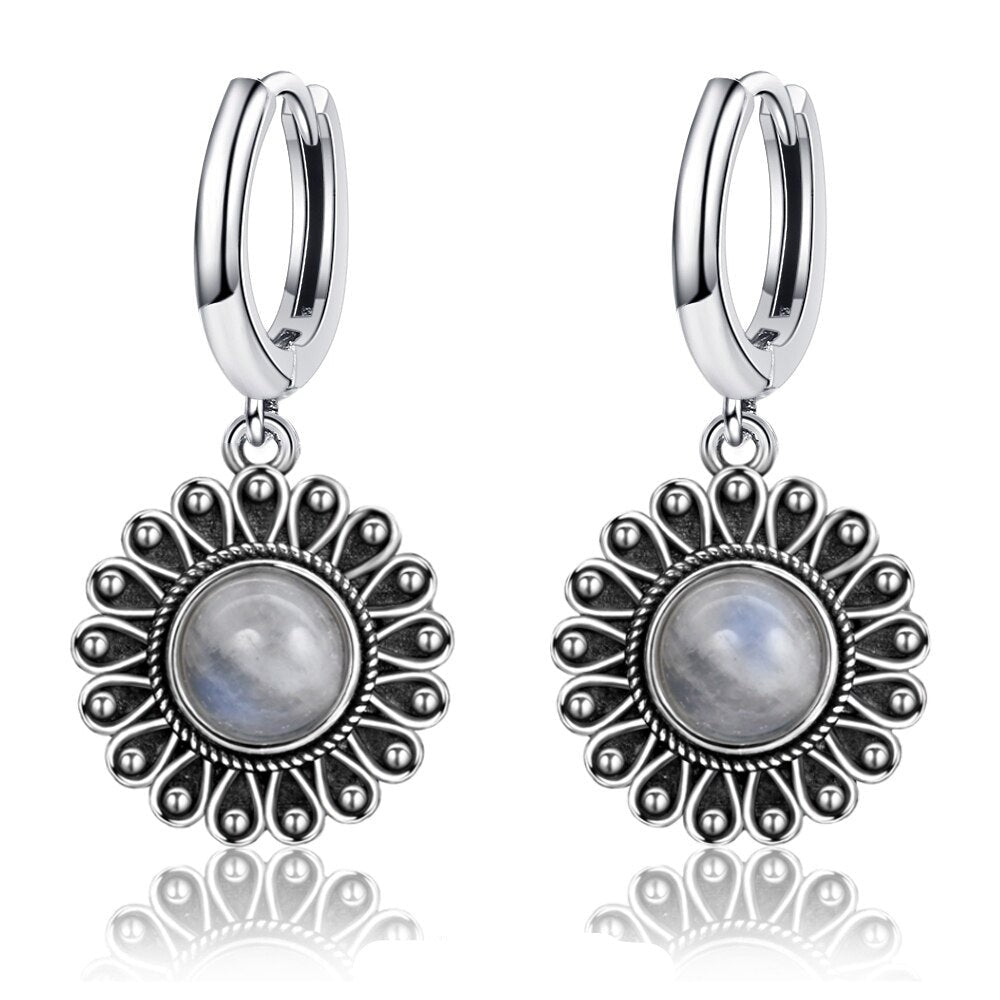 Women's 925 Sterling Silver Moonstone Wedding Hoop Earrings