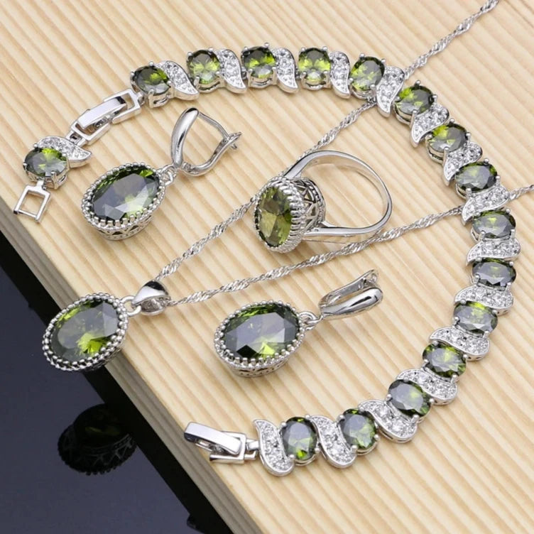 Women's 925 Sterling Silver Zircon Geometric Trendy Jewelry Set