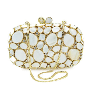 Women's Metallic Hasp Closure Pearl Pattern Trendy Wedding Clutch