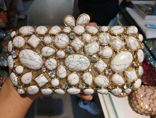 Women's Metallic Hasp Closure Pearl Pattern Trendy Wedding Clutch