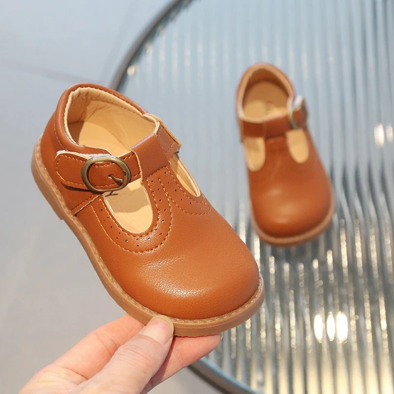 Kid's PU Leather Round Toe Solid Pattern Casual Wear Flat Shoes