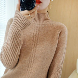 Women's Polyester Mock Neck Full Sleeve Casual Pullover Sweaters