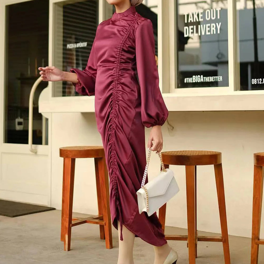 Women's Arabian Polyester Full Sleeves Pleated Casual Dress