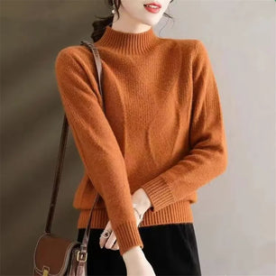 Women's Acrylic Mock-Neck Full Sleeves Knitted Pattern Sweater