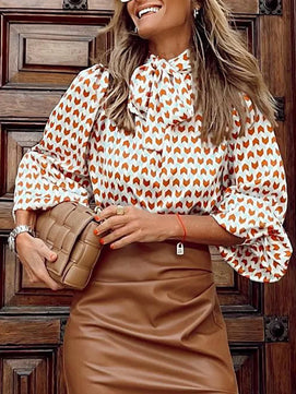 Women's Polyester Stand Collar Long Sleeves Casual Printed Blouse