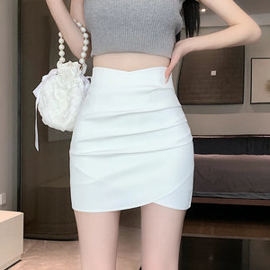 Women's Cotton Elastic High Waist Pleated Pattern Casual Skirts