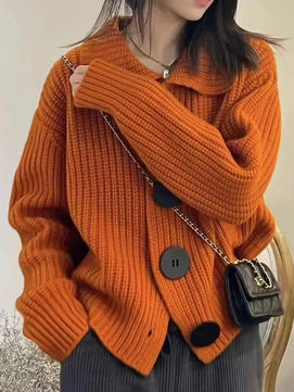 Women's Acrylic Turn-Down Collar Full Sleeves Knitted Sweater