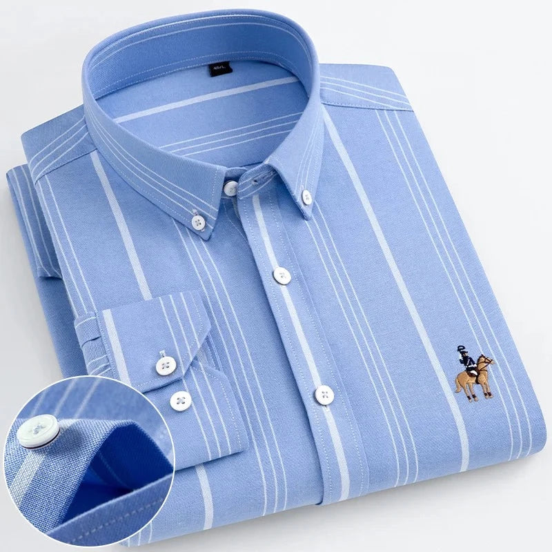 Men's 100% Cotton Single Breasted Full Sleeve Striped Casual Shirt