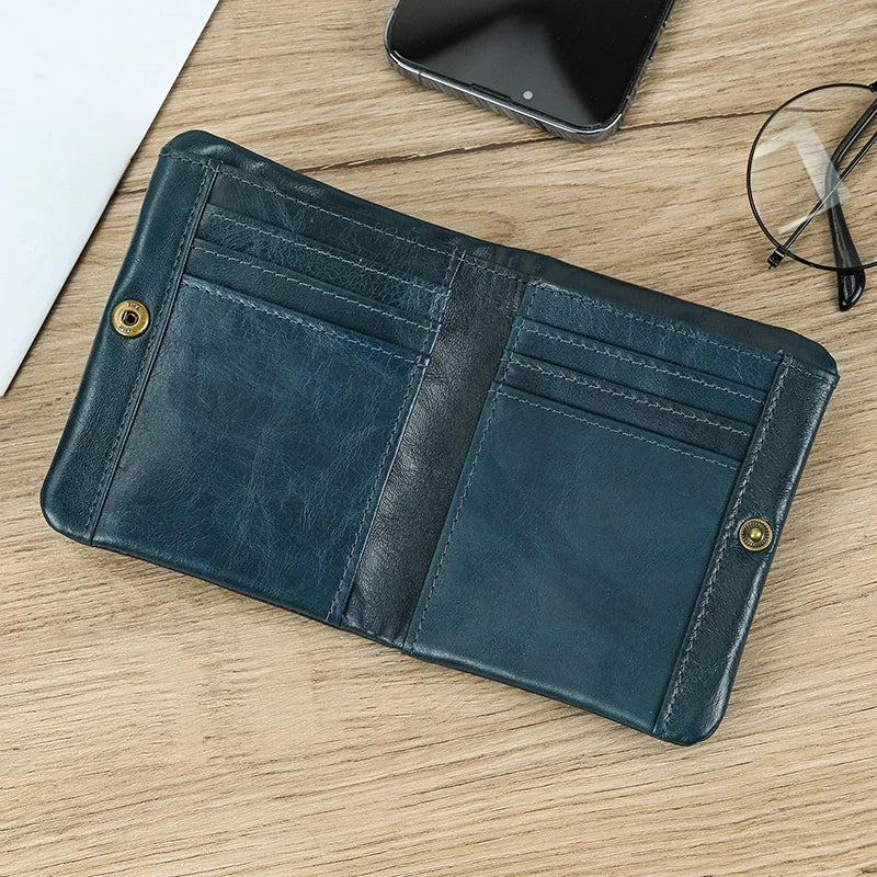 Men's Genuine Leather Solid Pattern Card Holder Trendy Wallets