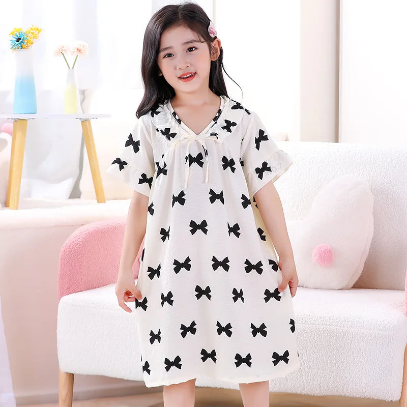 Kid's Girl Polyester V-Neck Short Sleeves Trendy Nightgowns Dress