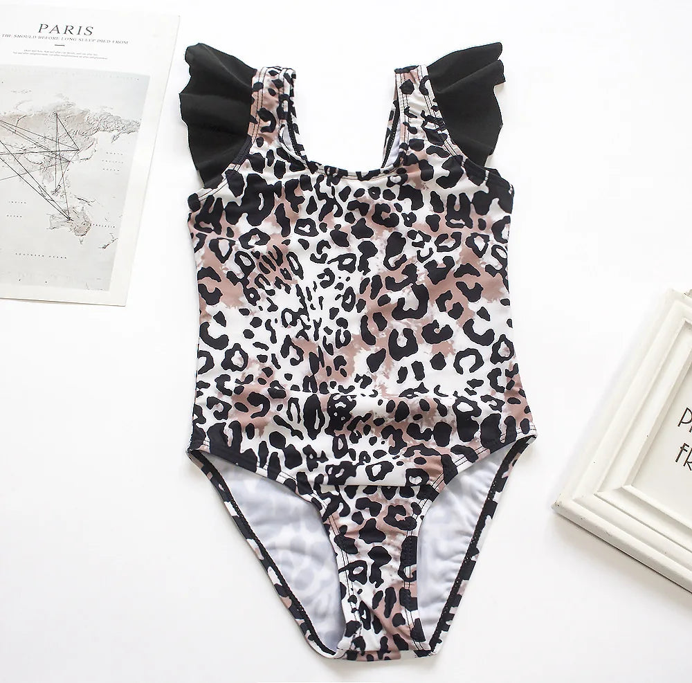 Kid's Polyester Leopard Pattern One-Piece Trendy Swimwear Suit