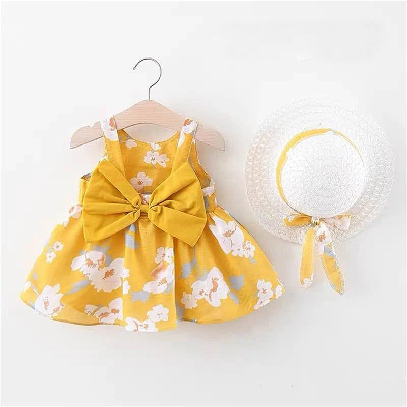 Kid's Square-Neck Cotton Sleeveless Floral Pattern Princess Dress