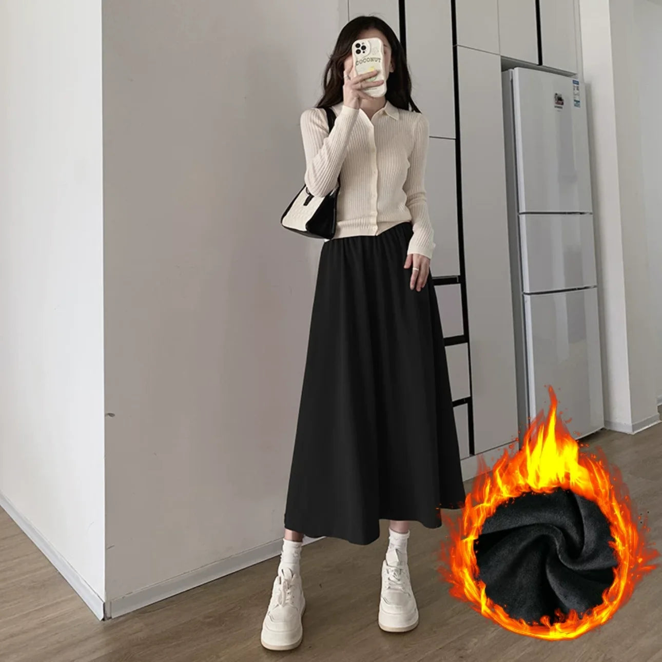 Women's Cotton High Waist Solid Pattern Casual Wear Maxi Skirts