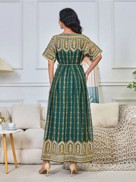 Women's Arabian Polyester Full Sleeves Embroidery Pattern Dress