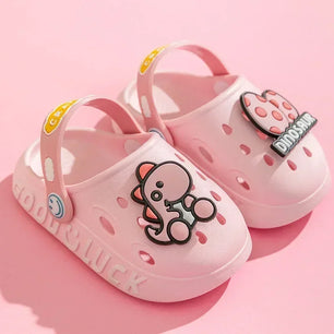 Kid's PVC Round Toe Hook & Loop Closure Cartoon Pattern Slippers