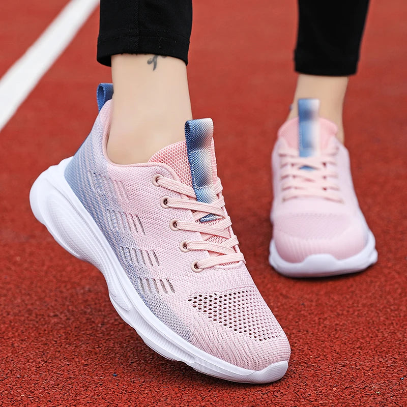 Women's Mesh Round Toe Lace-Up Closure Anti-Slip Sports Sneakers