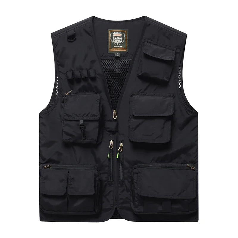 Men's Polyester V-Neck Sleeveless Zipper Closure Solid Jacket