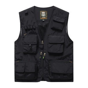 Men's Polyester V-Neck Sleeveless Zipper Closure Solid Jacket