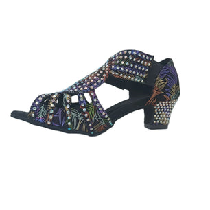 Women's Satin Peep Toe Slip-On Closure Rhinestone Pattern Shoes