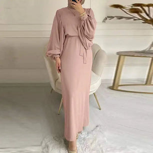 Women's Arabian Polyester Full Sleeves Solid Pattern Casual Dress