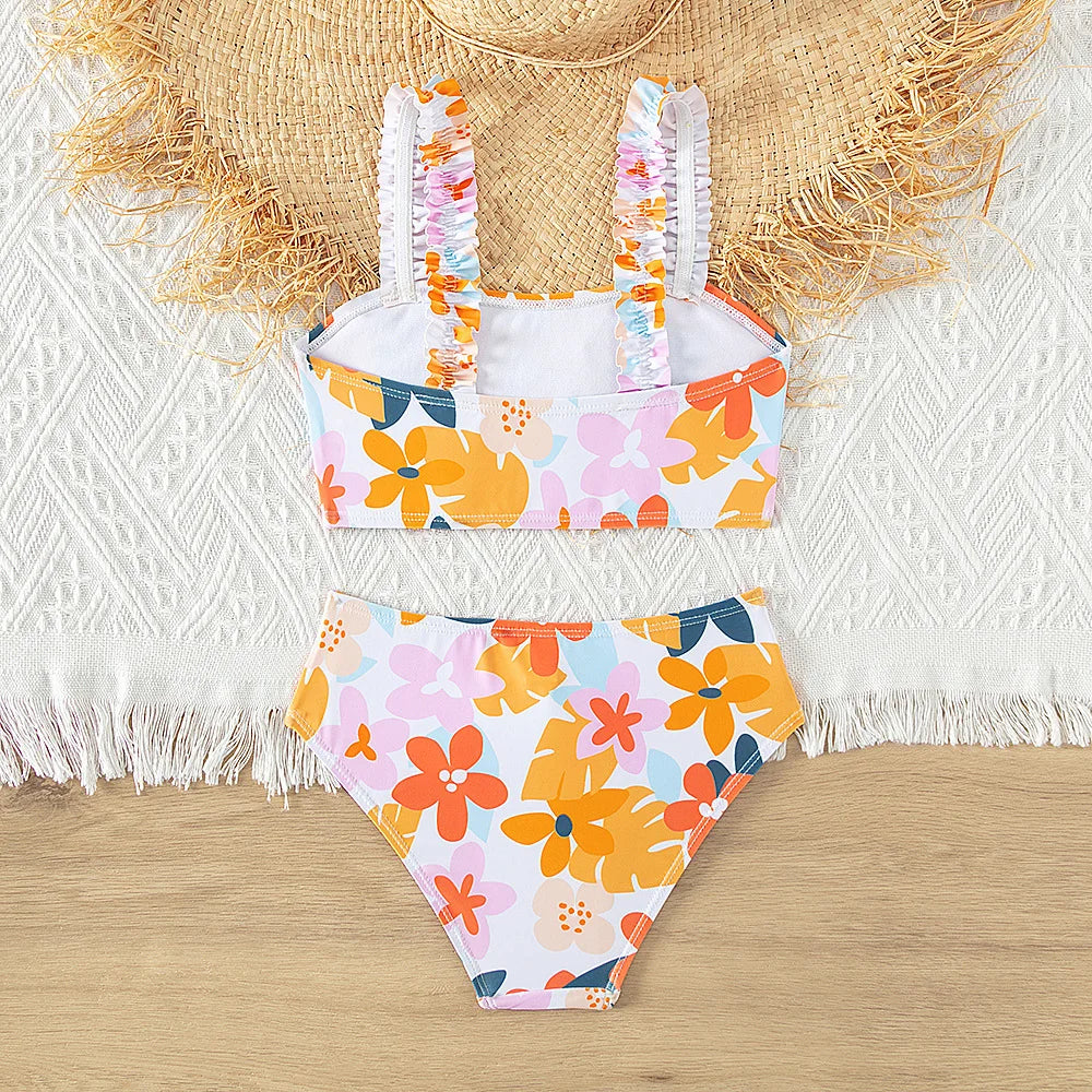 Kid's Polyester Printed Pattern Two-Piece Trendy Swimwear Suit