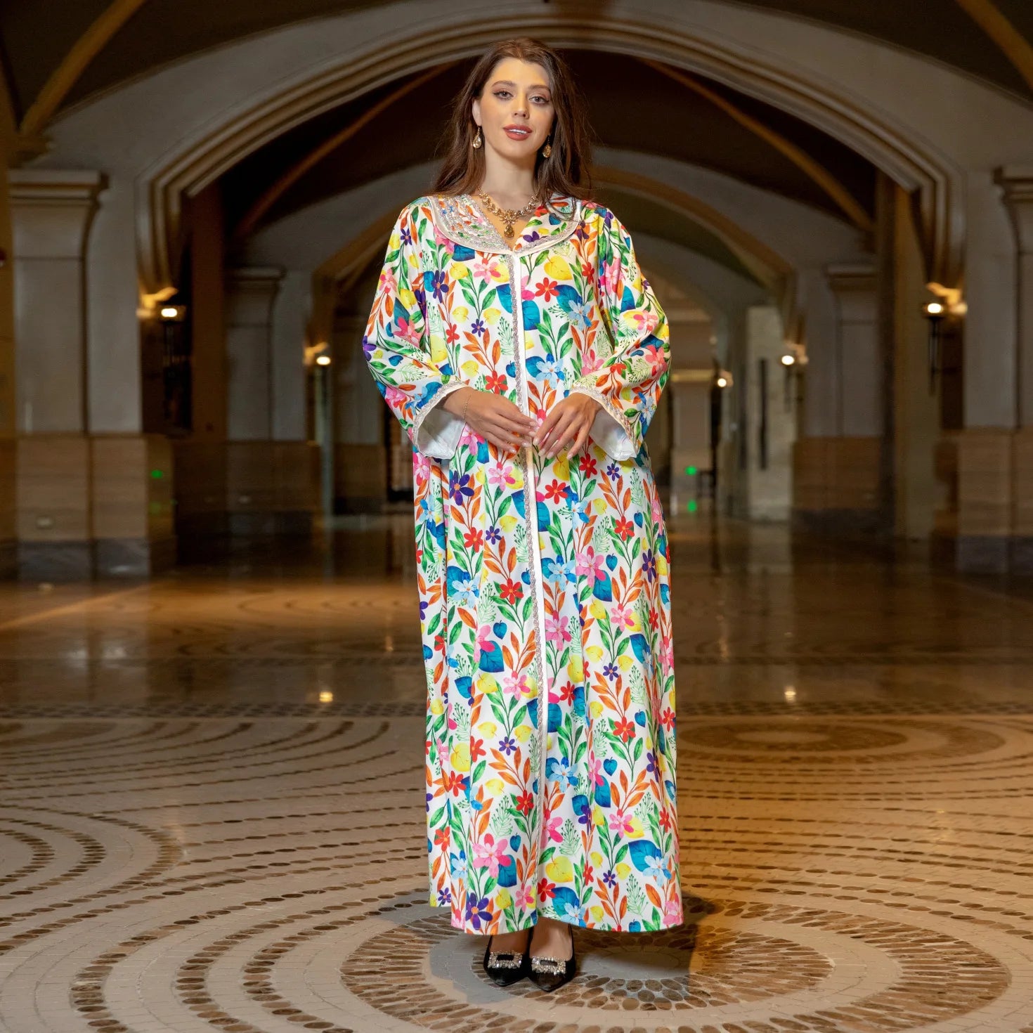 Women's Arabian Polyester Full Sleeve Printed Pattern Casual Dress