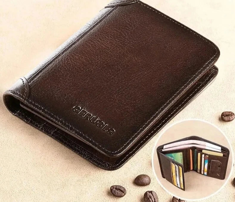 Men's Genuine Leather Solid Pattern Card Holder Trendy Wallets