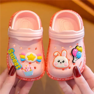 Kid's PVC Round Toe Slip-On Closure Cartoon Pattern Slippers