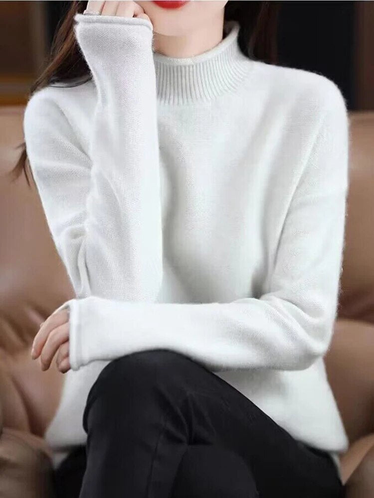 Women's Acrylic Turtleneck Full Sleeves Pullover Solid Sweater