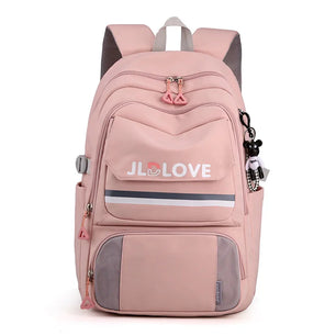 Kid's Girl Nylon Zipper Closure Letter Pattern School Backpack