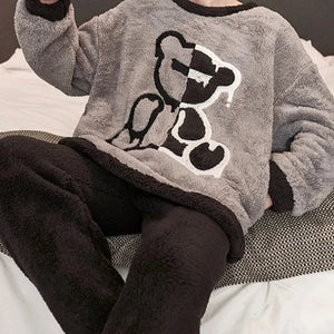 Men's Polyester Full Sleeves O-Neck Patchwork Pattern Sleepwear