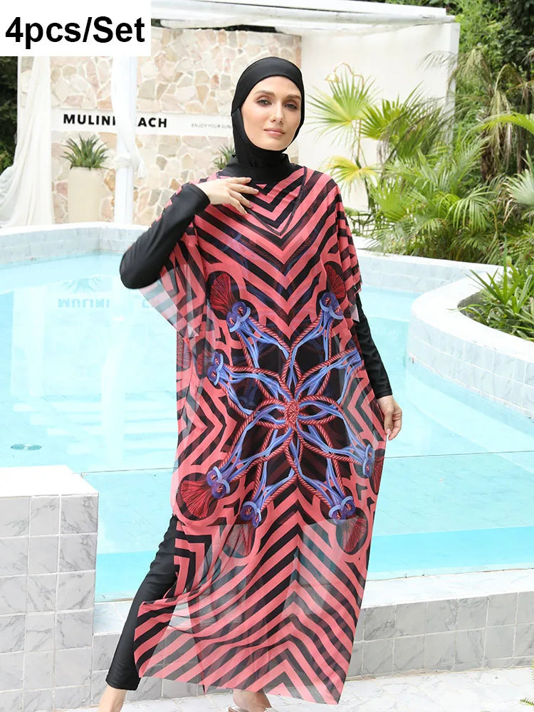 Women's Arabian Acetate Full Sleeves Floral Pattern Swimwear