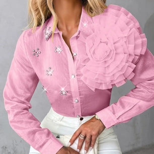 Women's Polyester Turn-Down Collar Long Sleeve Casual Wear Blouse