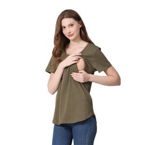 Women’s Cotton O-Neck Short Sleeves Solid Pattern Maternity Top