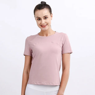 Women's Polyester Short Sleeve Breathable Plain Pattern Yoga Shirt