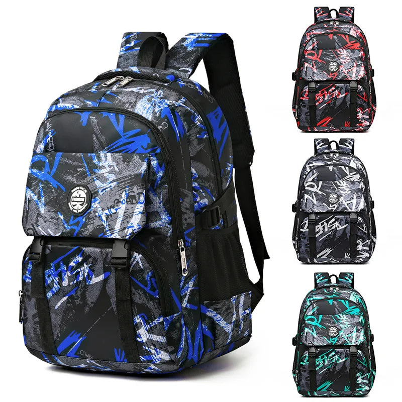 Kid's Boy Oxford Zipper Closure Printed Waterproof School Backpack