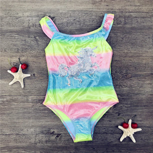 Kid's Square-Neck Polyester Swimwear One-Piece Trendy Bathing Suit