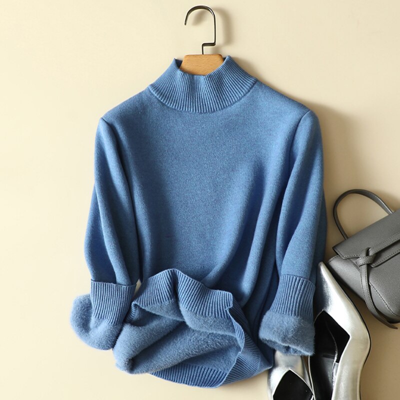 Women's Acrylic Mock Neck Full Sleeves Casual Pullover Sweater