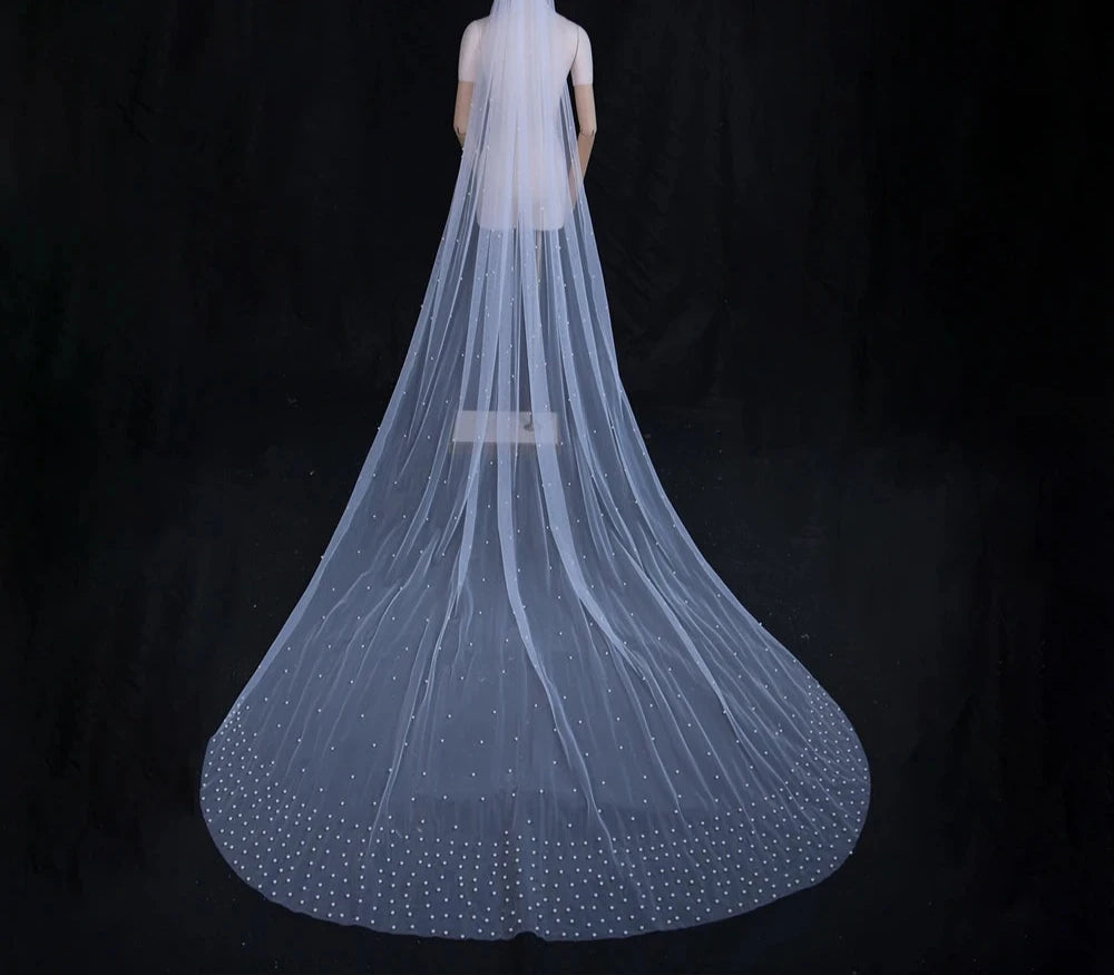 Women's Polyester Bead Edge One-Layer Cathedral Wedding Veils