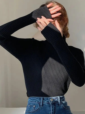 Women's Acrylic Turtleneck Full Sleeves Solid Pattern Sweater