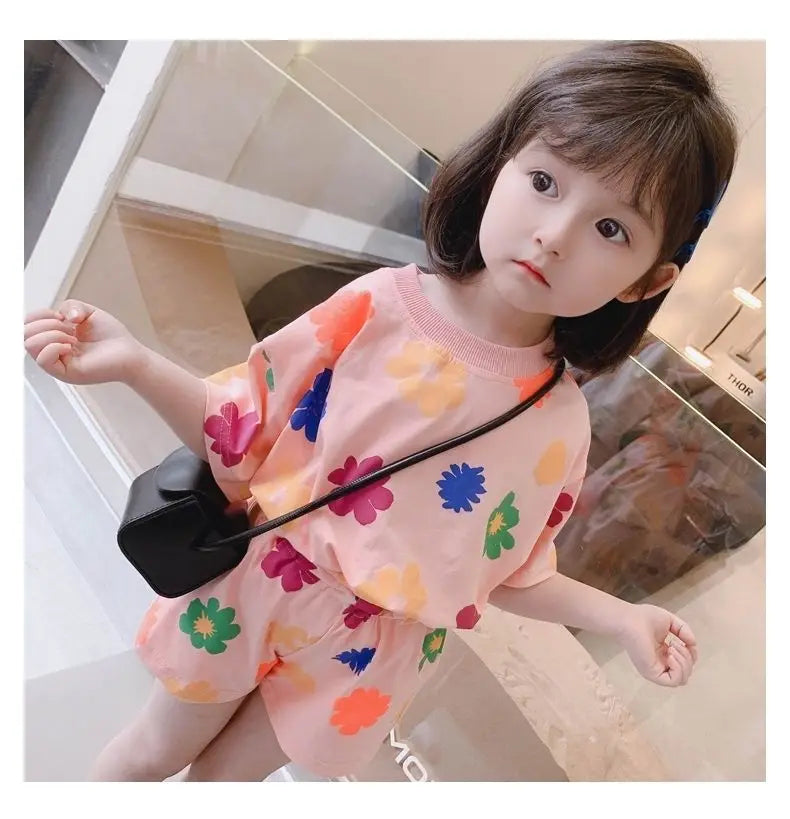 Kid's Polyester O-Neck Short Sleeve Printed Casual Wear Clothes