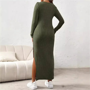 Women’s Polyester O-Neck Long Sleeves Striped Maternity Dress