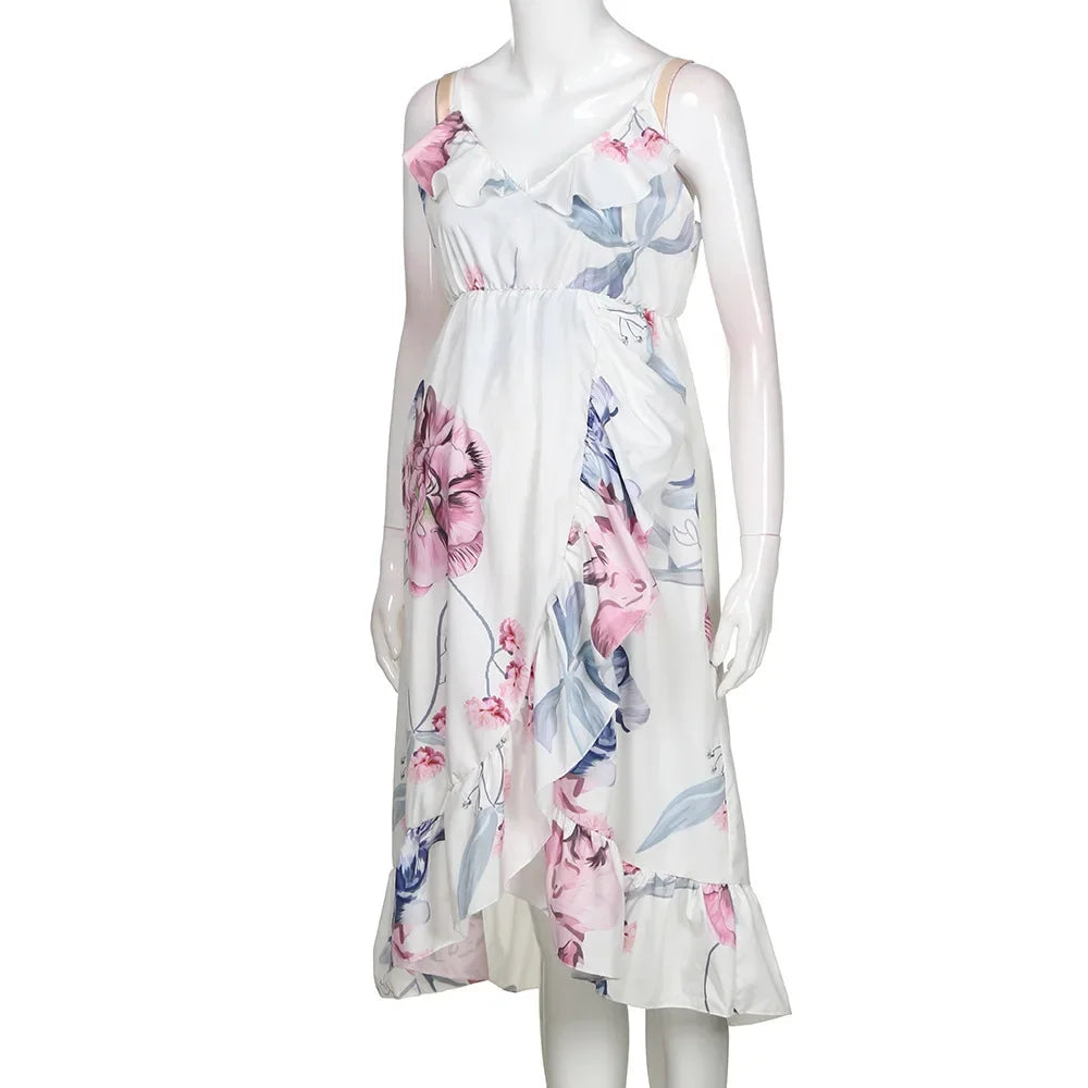 Women's Cotton V-Neck Sleeveless Floral Pattern Maternity Dress