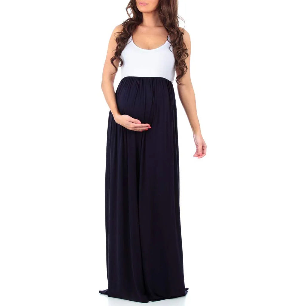 Women's Polyester O-Neck Sleeveless Pleated Maternity Dress